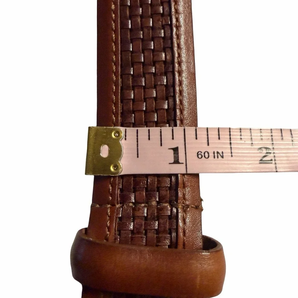 Allen Edmonds Basketweave Leather Belt Brown Solid Brass USA 46 Calfskin VTG